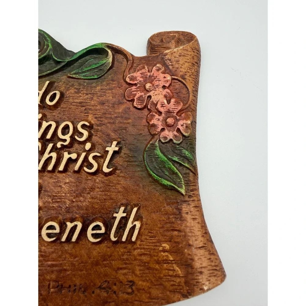 Vintage Multi Products Inc Philippians 4:13 Faux Wood Scroll Wall Plaque USA